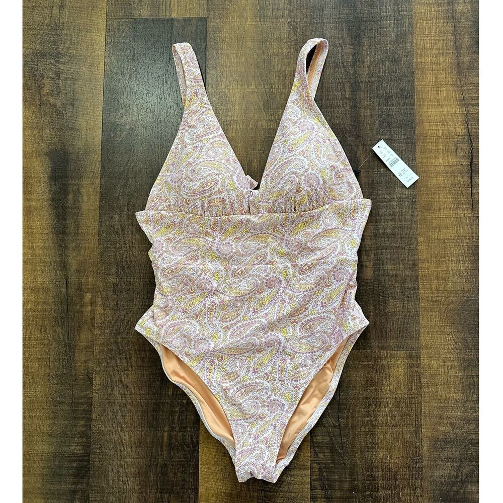 NWT J. Crew Eco Plunge V-Neck One-Piece in Beach Paisley Size 12